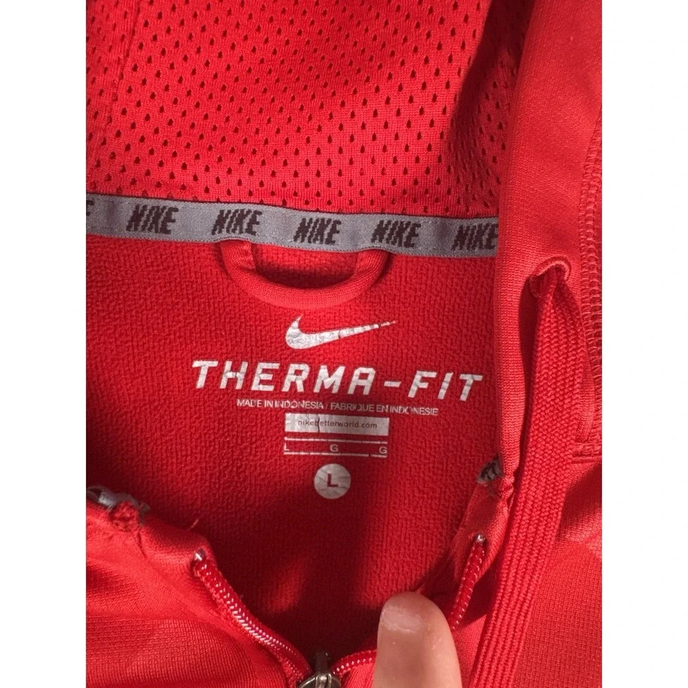 Nike Sweatshirt Men L Therma-Fit Red Full Zip Hooded Jacket Red On Red Geometric